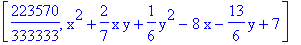 [223570/333333, x^2+2/7*x*y+1/6*y^2-8*x-13/6*y+7]